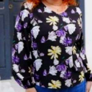 2x Plus V Neck Allover Floral Blouse Purple/ Black -New